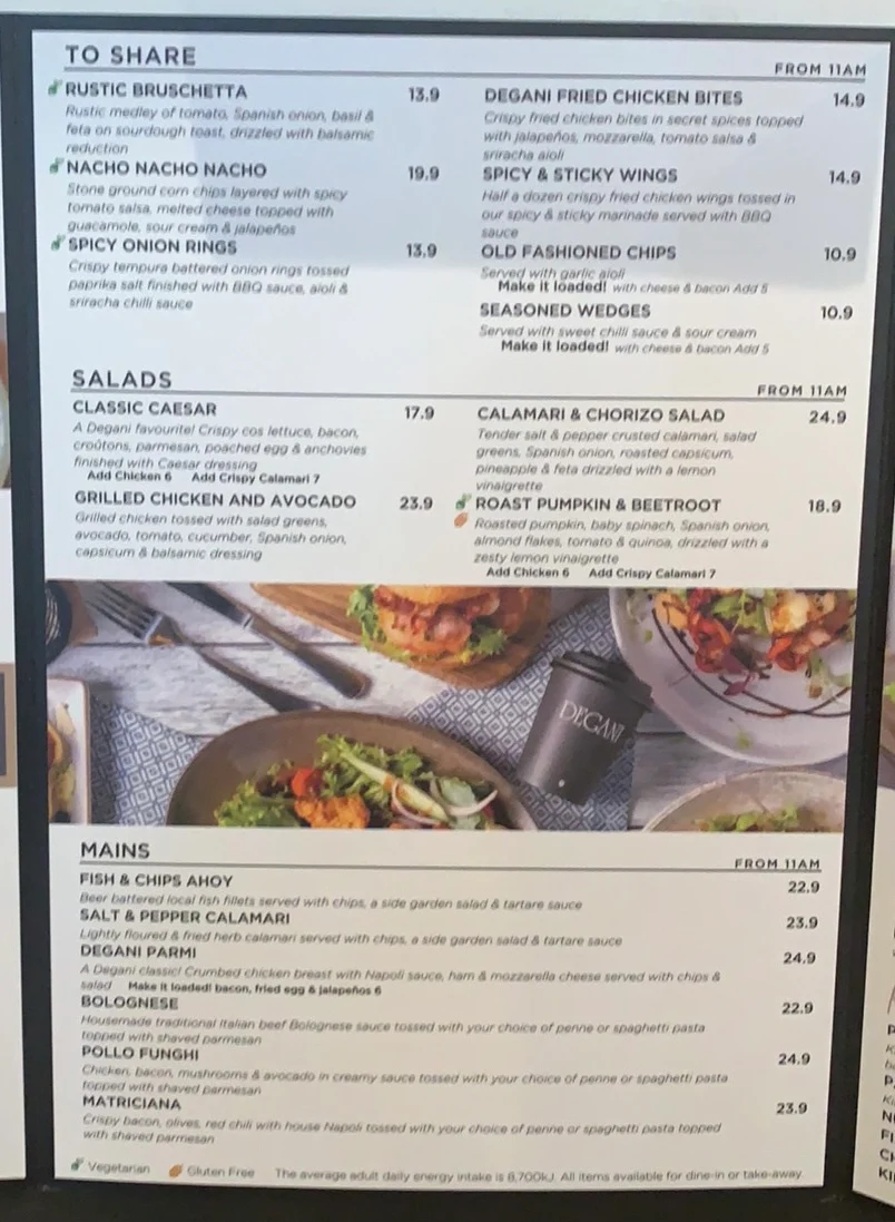 Menu, Degani