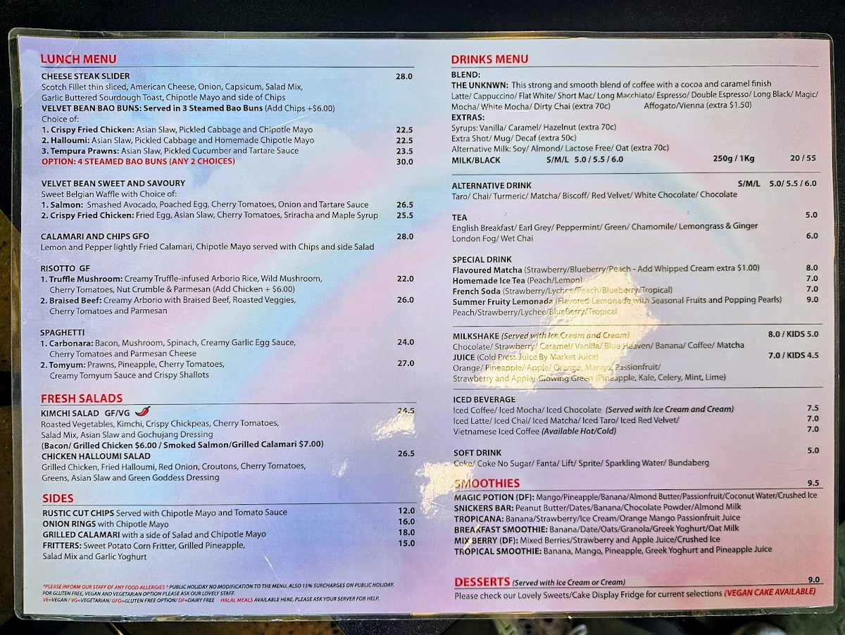 Menu, Velvet Bean Altona