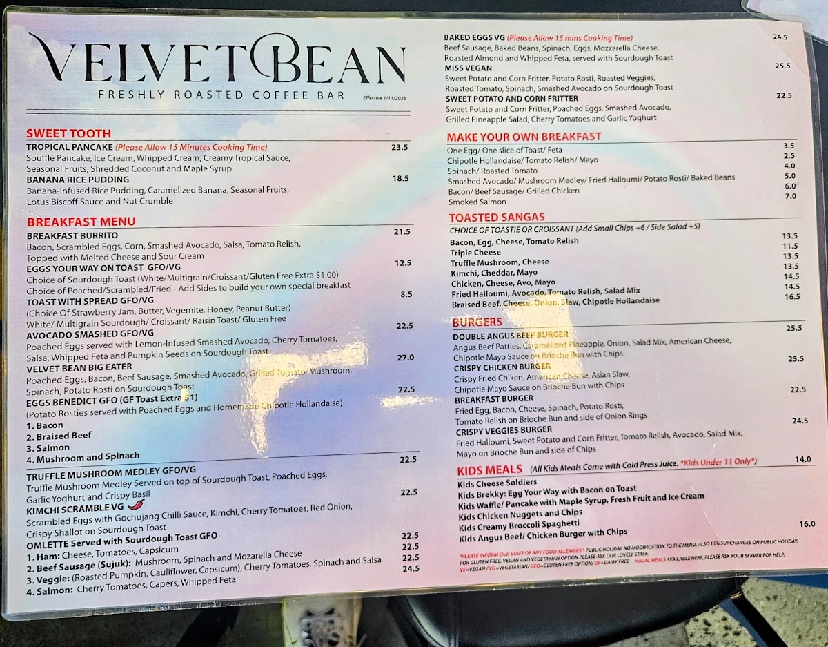 Menu, Velvet Bean Altona