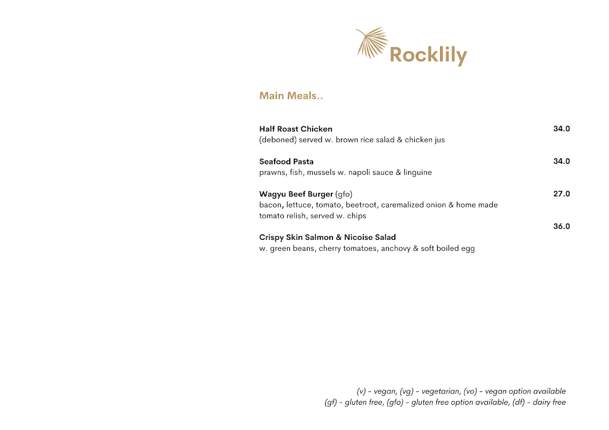 Menu, Rocklily Bar & Grill Restaurant