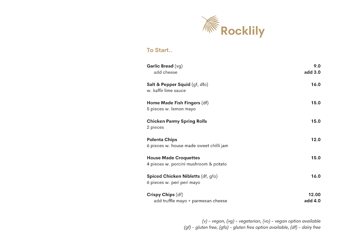 Menu, Rocklily Bar & Grill Restaurant