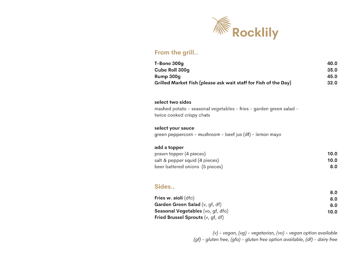 Menu, Rocklily Bar & Grill Restaurant