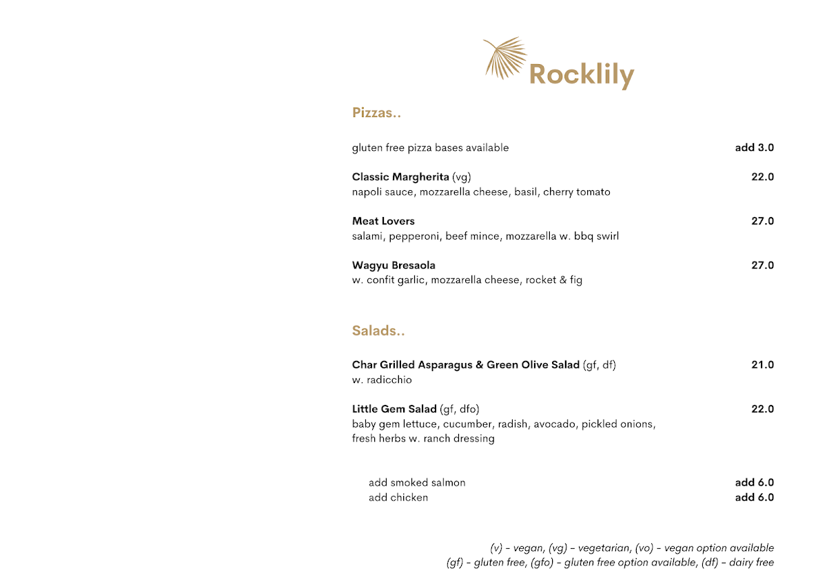 Menu, Rocklily Bar & Grill Restaurant