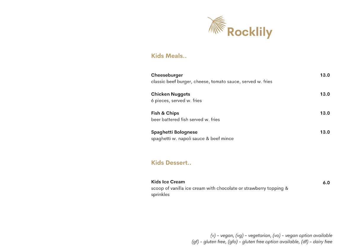 Menu, Rocklily Bar & Grill Restaurant