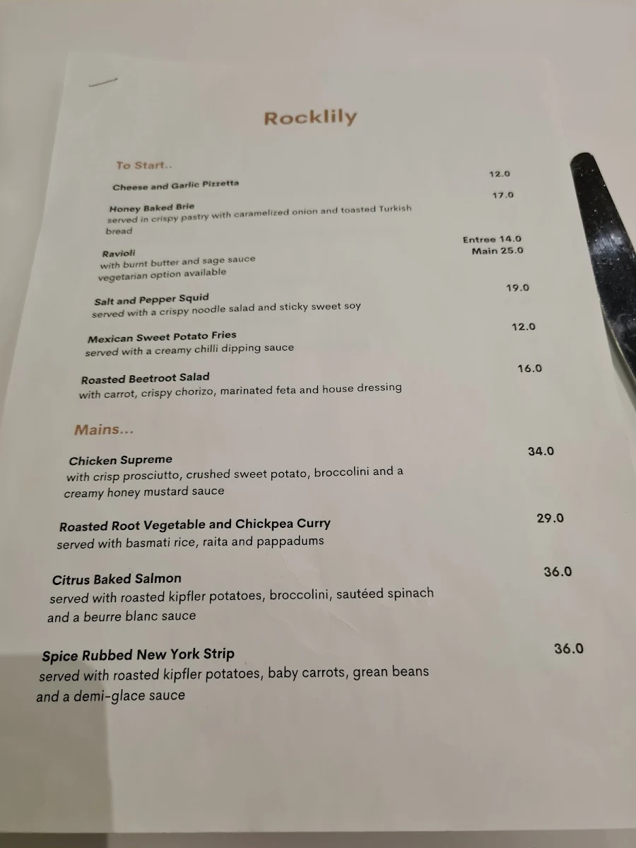 Menu, Rocklily Bar & Grill Restaurant