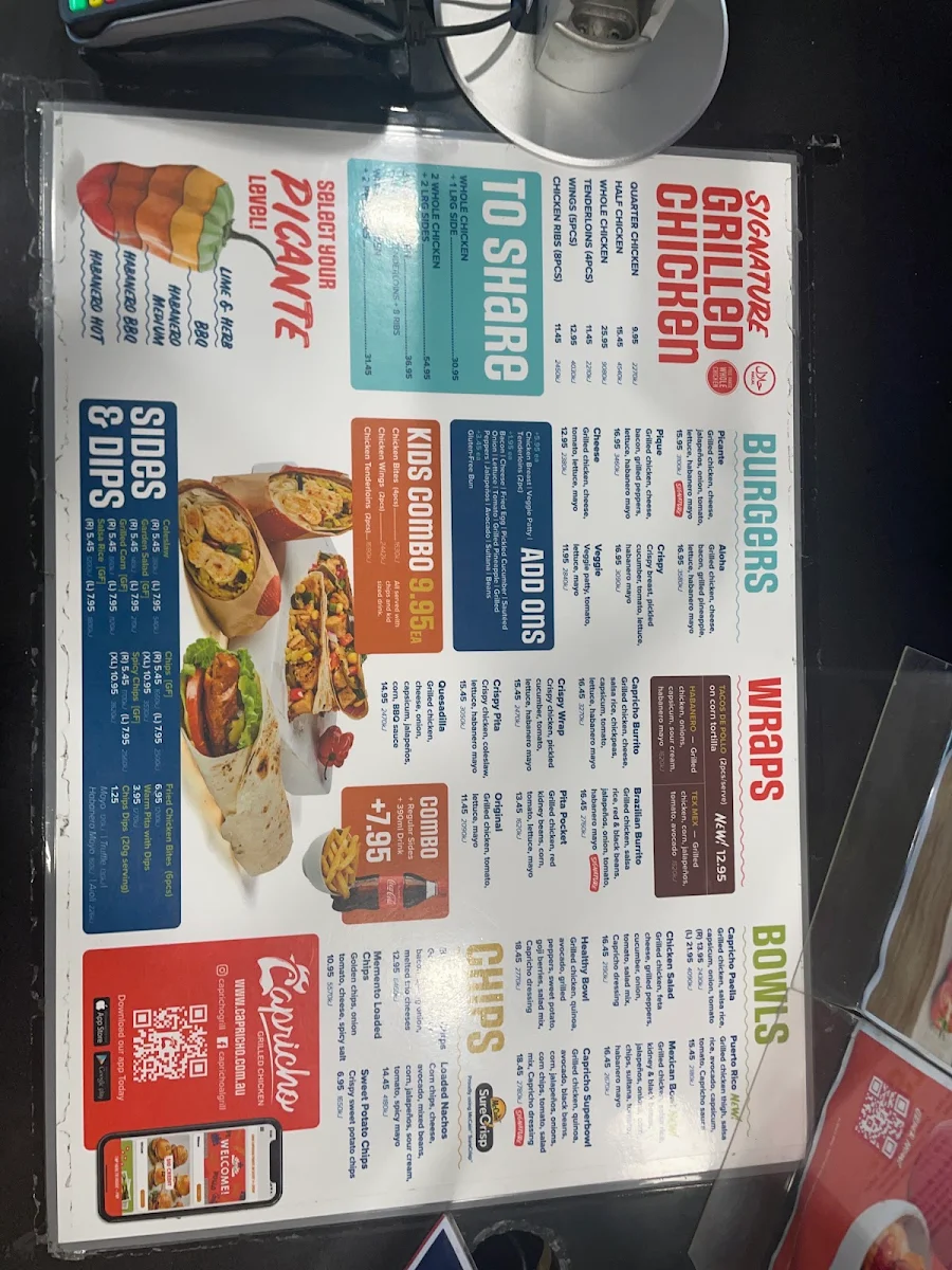 Menu, Capricho Grilled Chicken - Derrimut