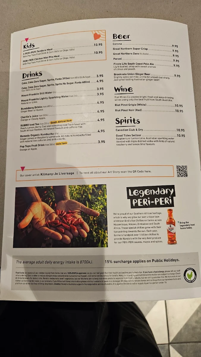 Menu, Nando's William St