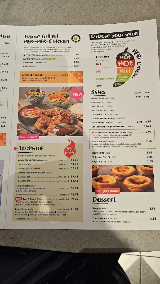 Menu, Nando's William St