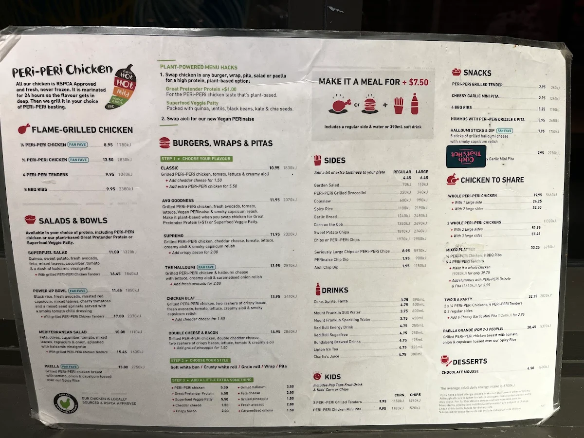 Menu, Nando's William St