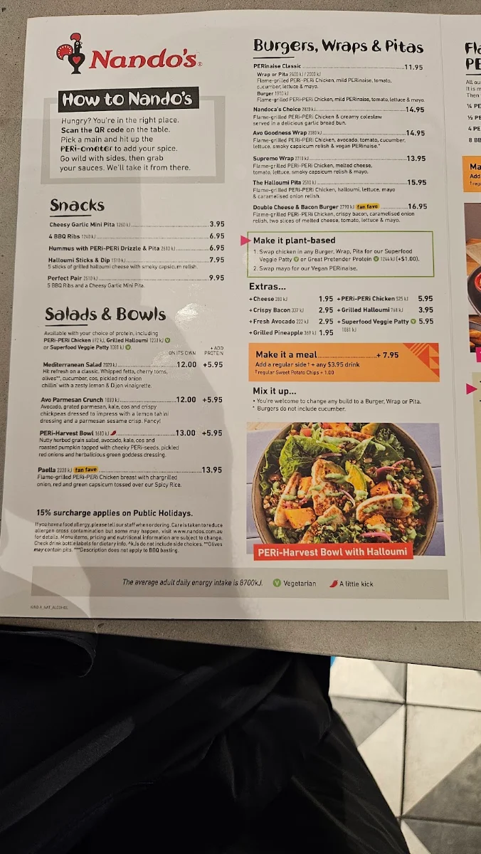 Menu, Nando's William St