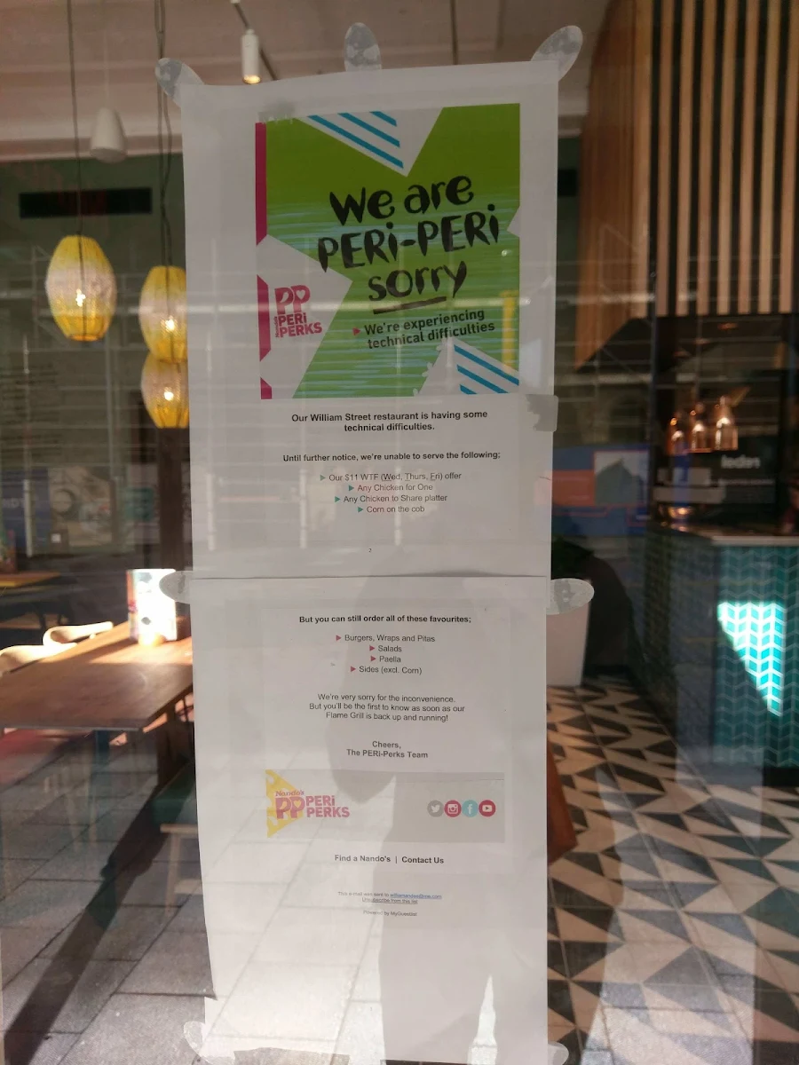 Menu, Nando's William St