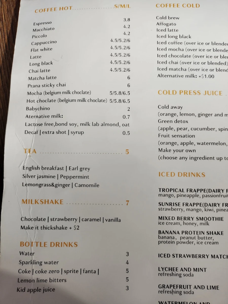 Menu, 18 Grams