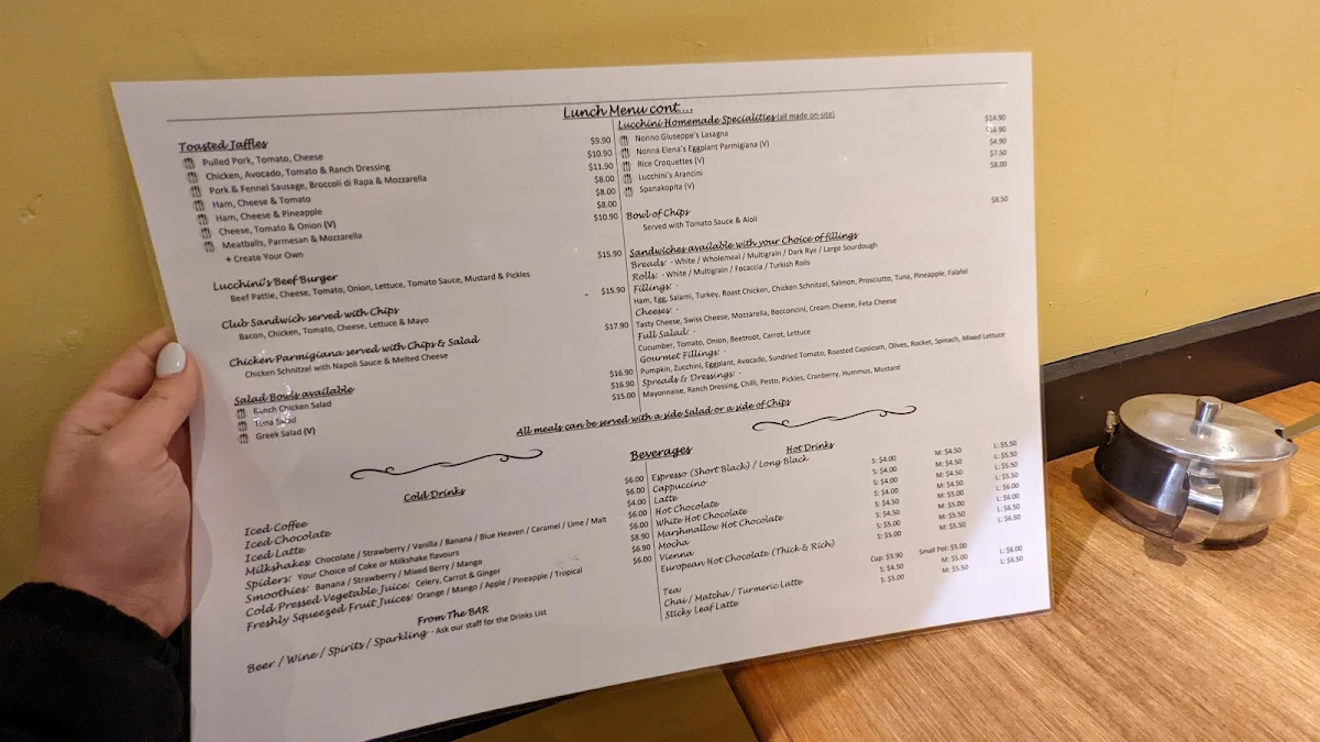Menu, Lucchini Cakes & Cafe