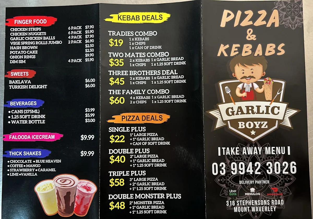 Menu, Garlicboyz Pizza & Kebab - Mount Waverley
