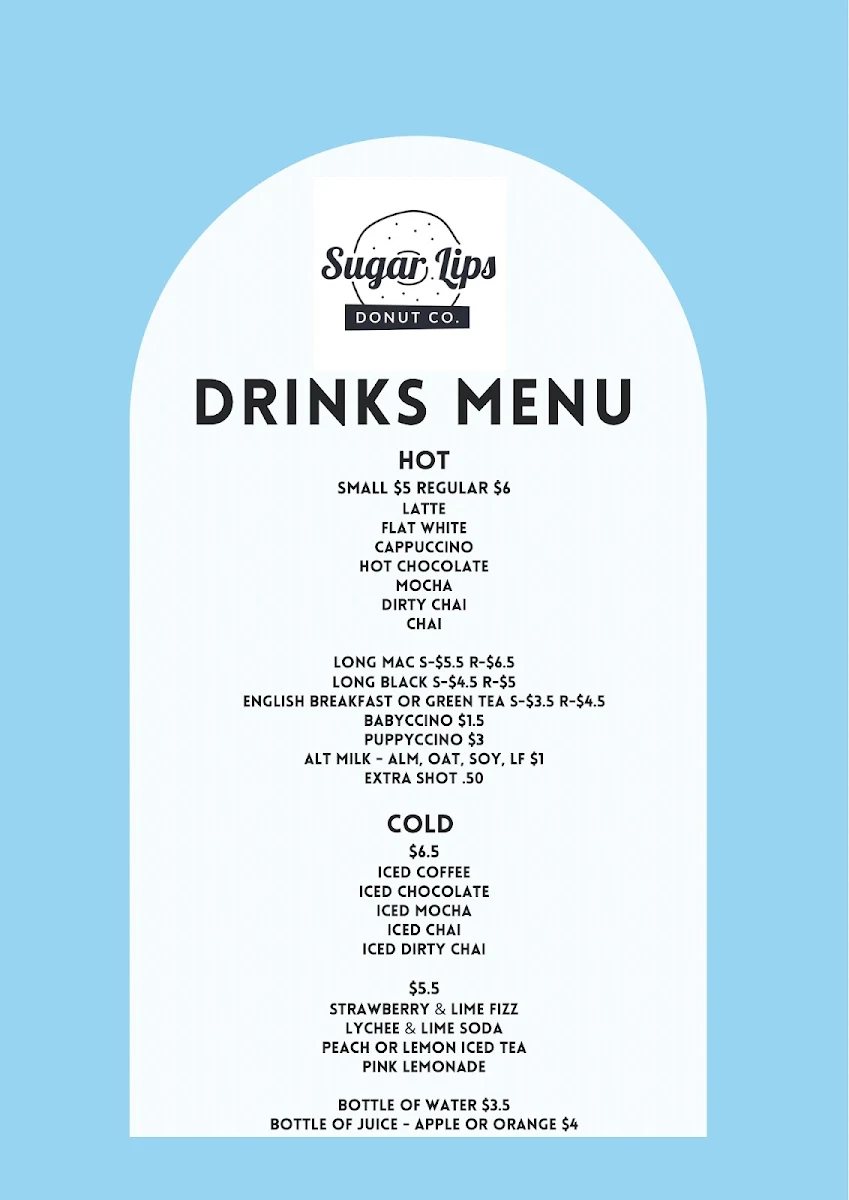 Menu, Sugar Lips Donut Co.
