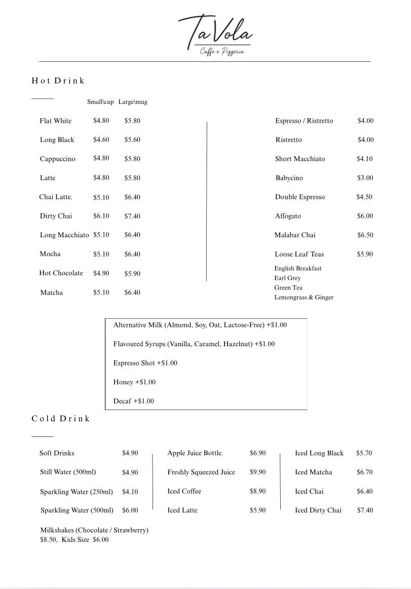 Menu, TAVOLA
