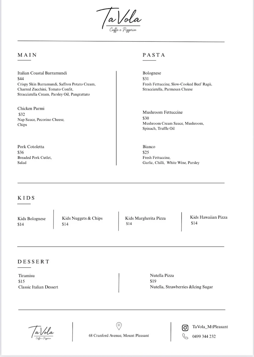 Menu, TAVOLA