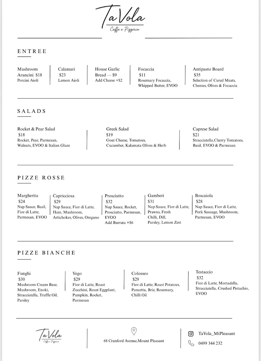 Menu, TAVOLA