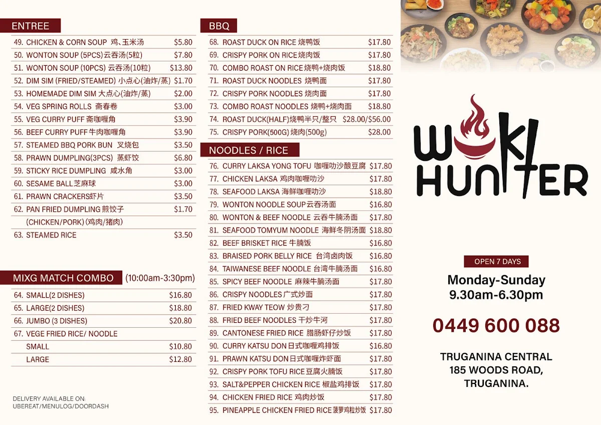 Menu, Wok Hunter Truganina