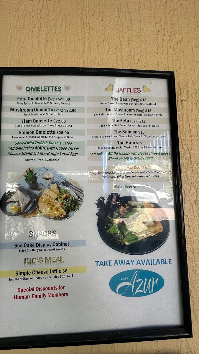 Menu, Cafe Azur