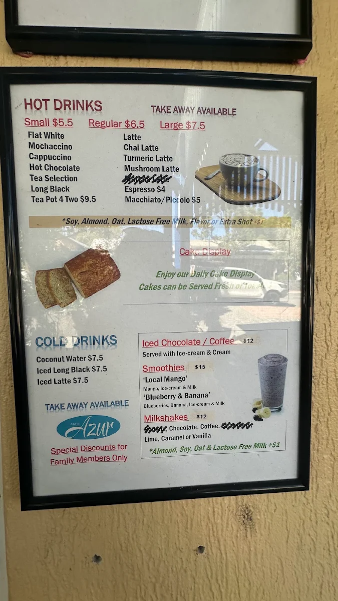 Menu, Cafe Azur