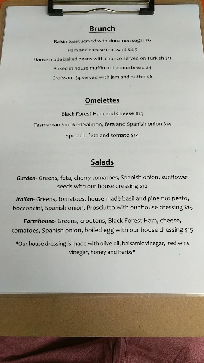 Menu, Cafe Azur