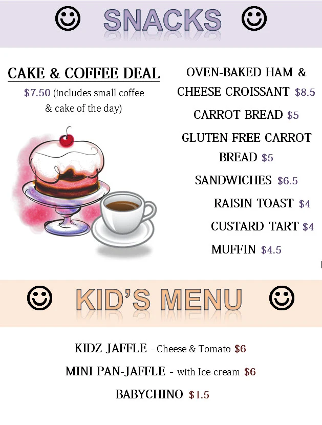 Menu, Cafe Azur