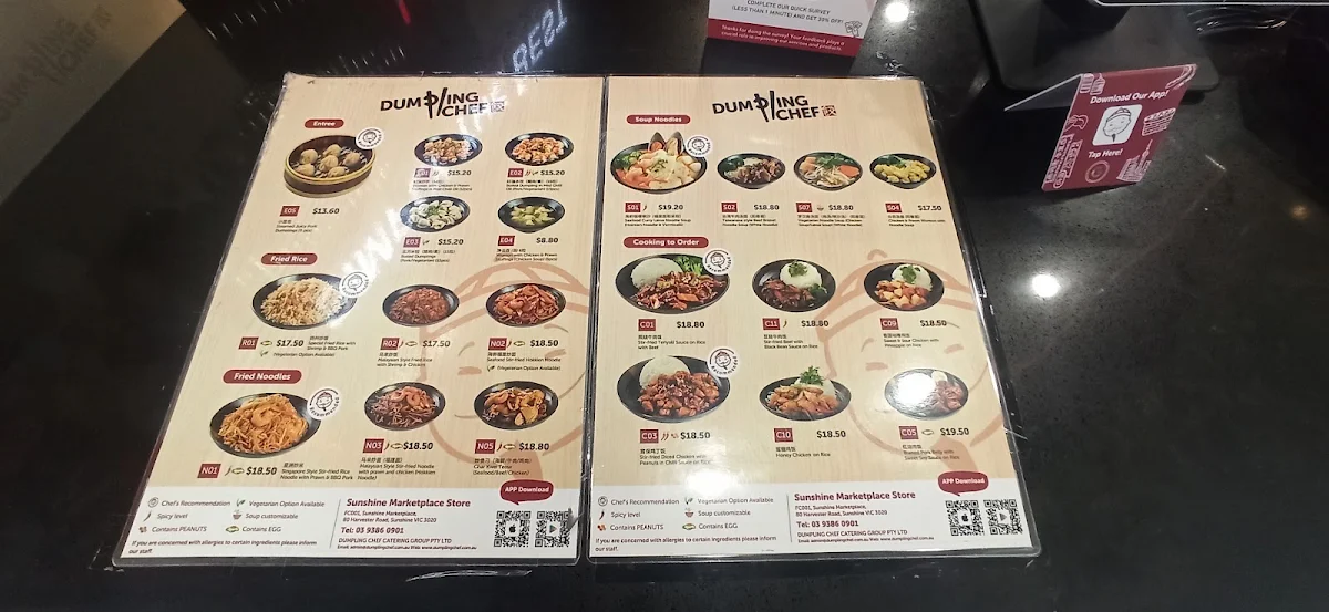 Menu, Dumpling Chef Sunshine Marketplace