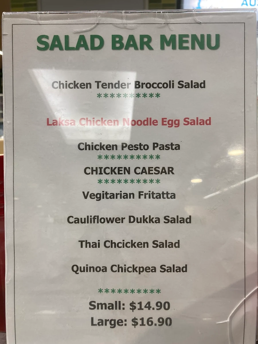 Menu, Zouki Westmead