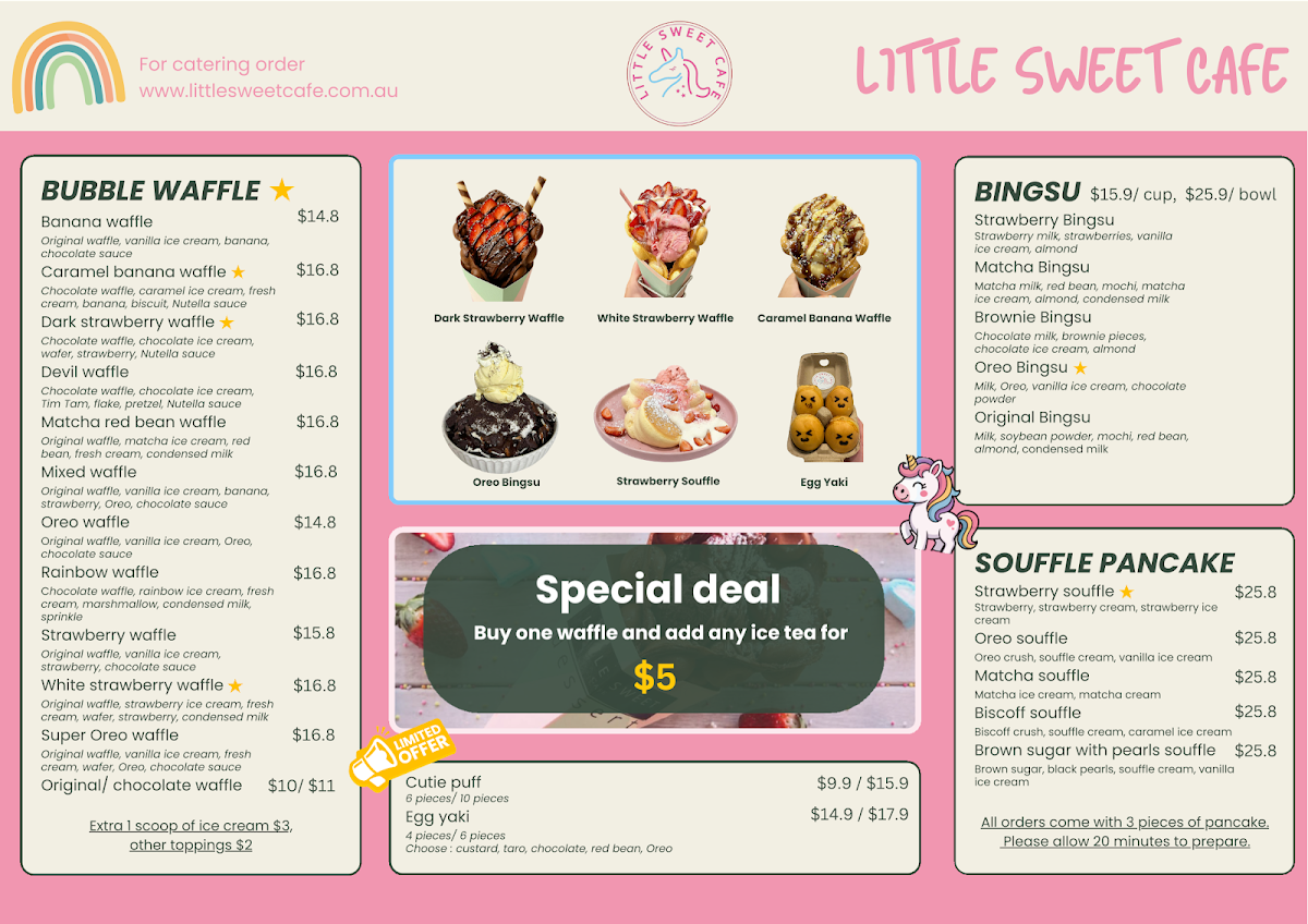 Menu, Little Sweet Cafe & Bubble Waffle