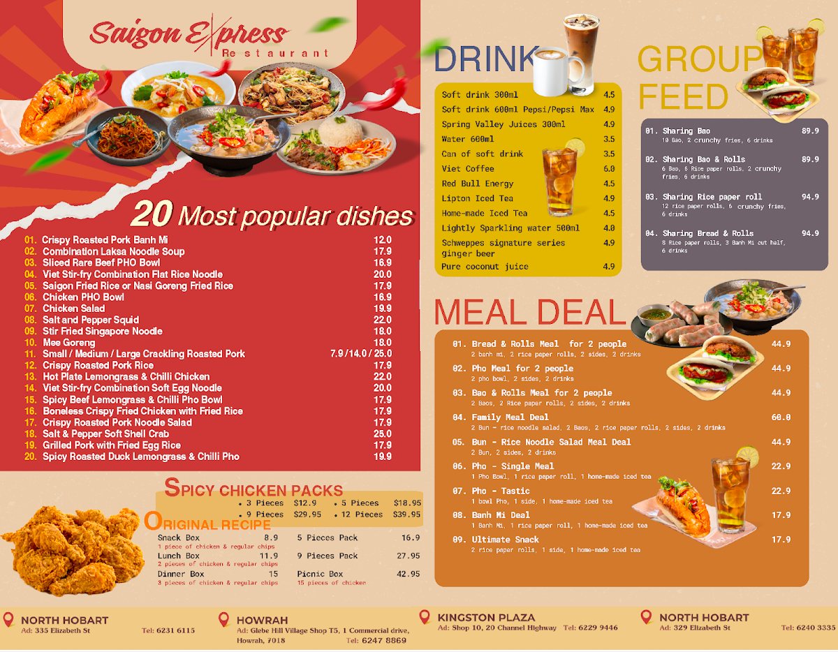 Menu, Saigon Express Glebe Hill Village