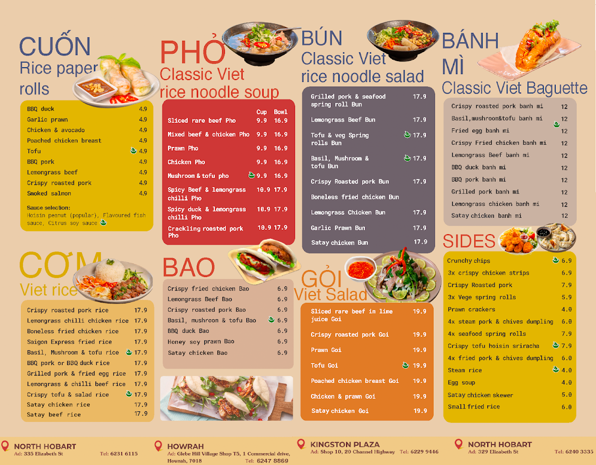 Menu, Saigon Express Glebe Hill Village