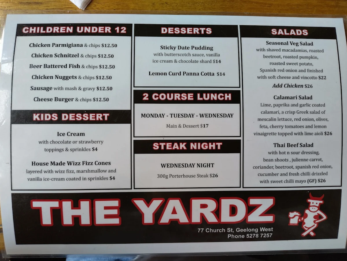 Menu, The Yardz