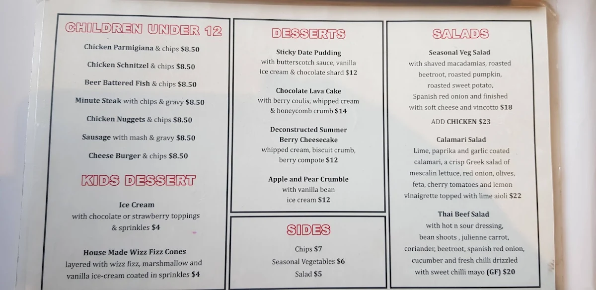 Menu, The Yardz