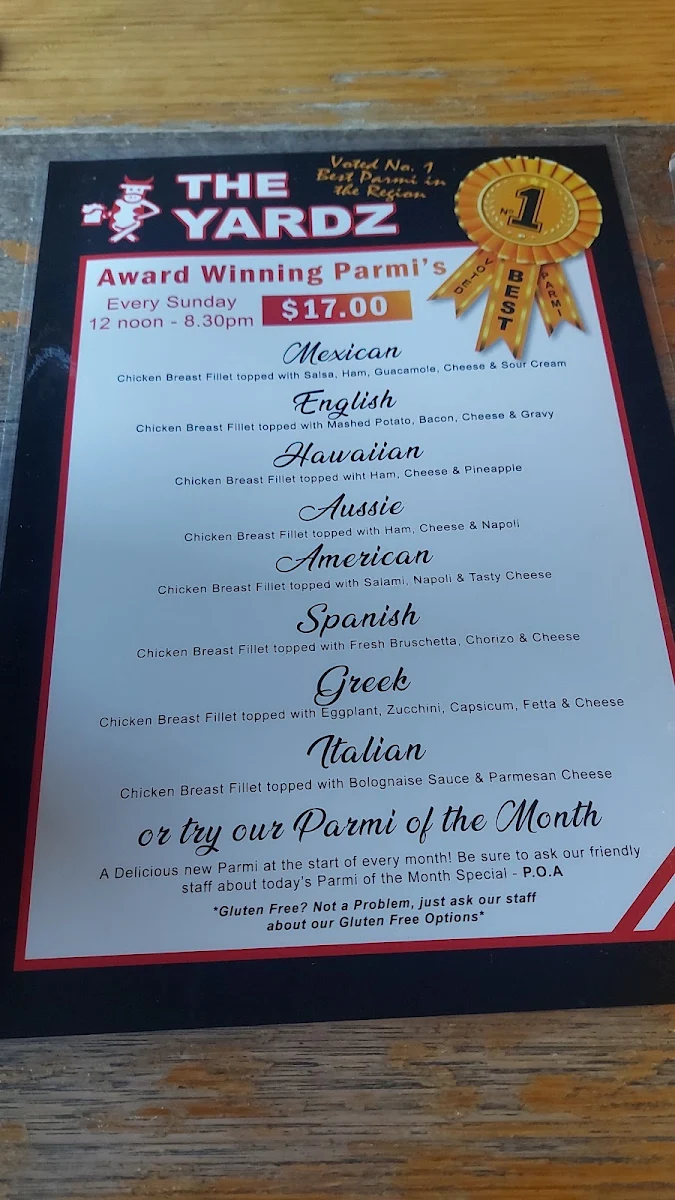 Menu, The Yardz