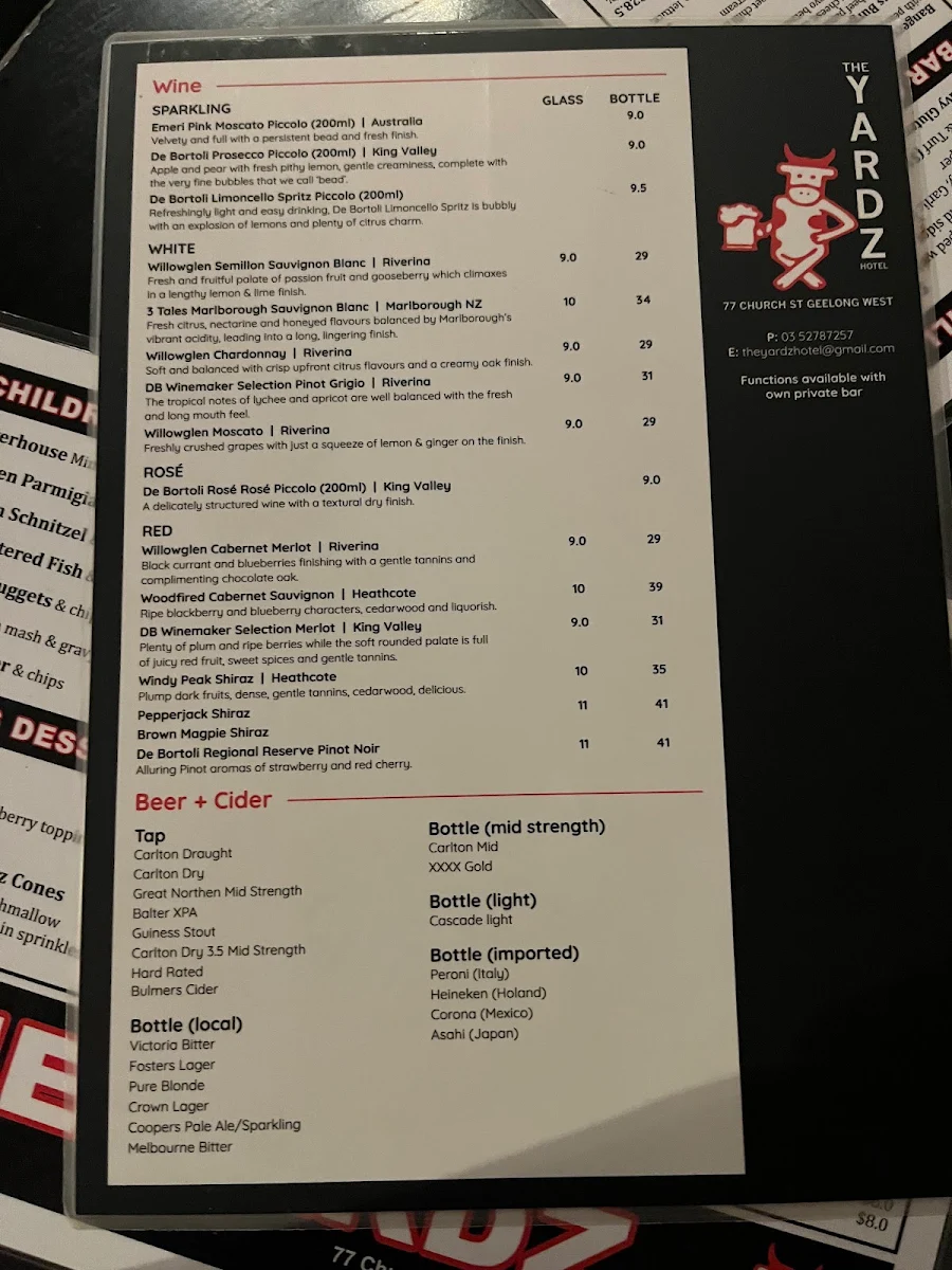 Menu, The Yardz