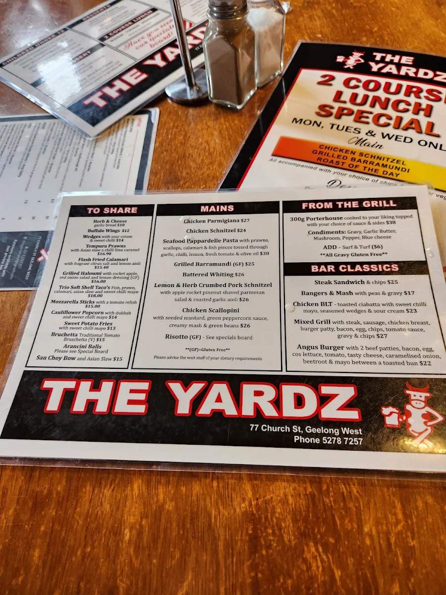 Menu, The Yardz