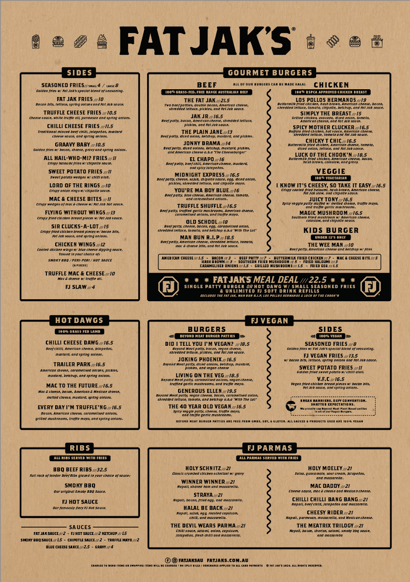 Menu, FAT JAK'S / GET CLUCK'D ALTONA NORTH