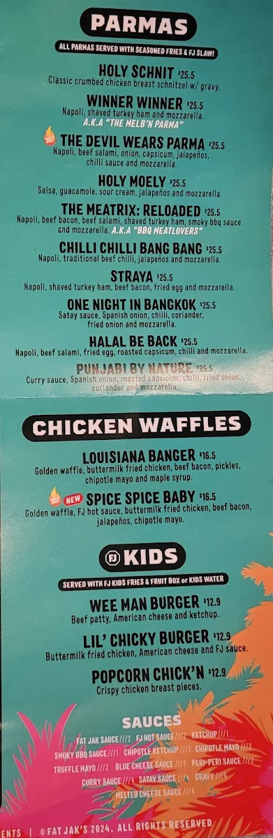 Menu, FAT JAK'S / GET CLUCK'D ALTONA NORTH