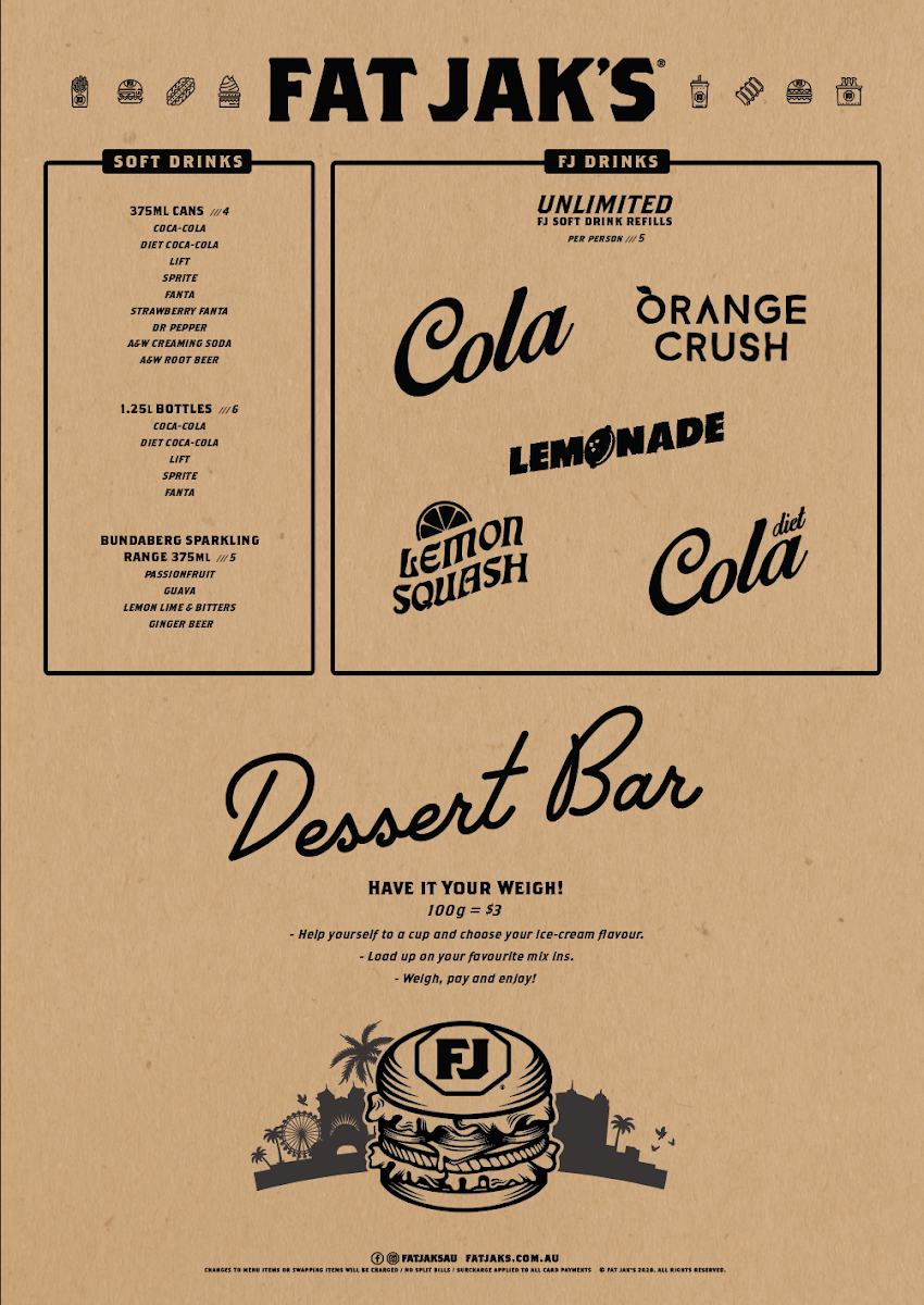 Menu, FAT JAK'S / GET CLUCK'D ALTONA NORTH