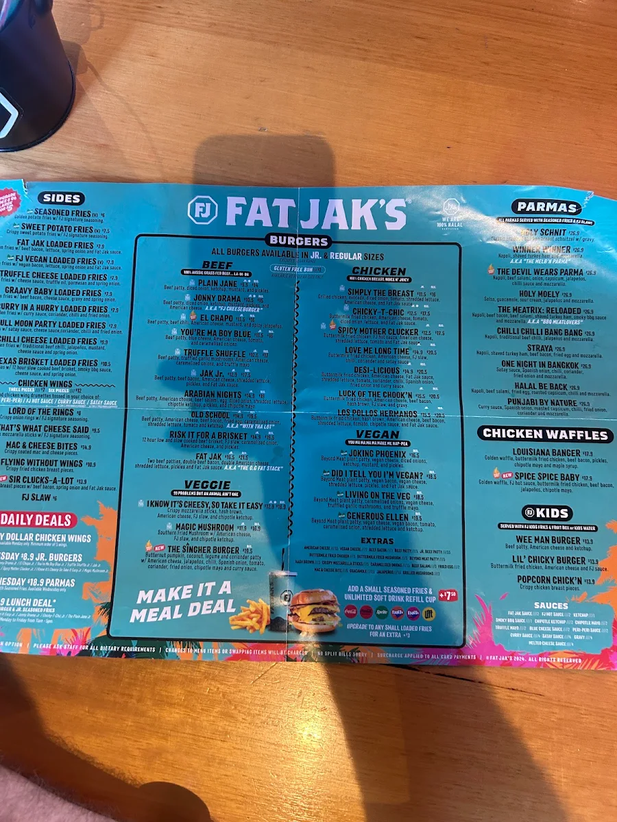 Menu, FAT JAK'S / GET CLUCK'D ALTONA NORTH