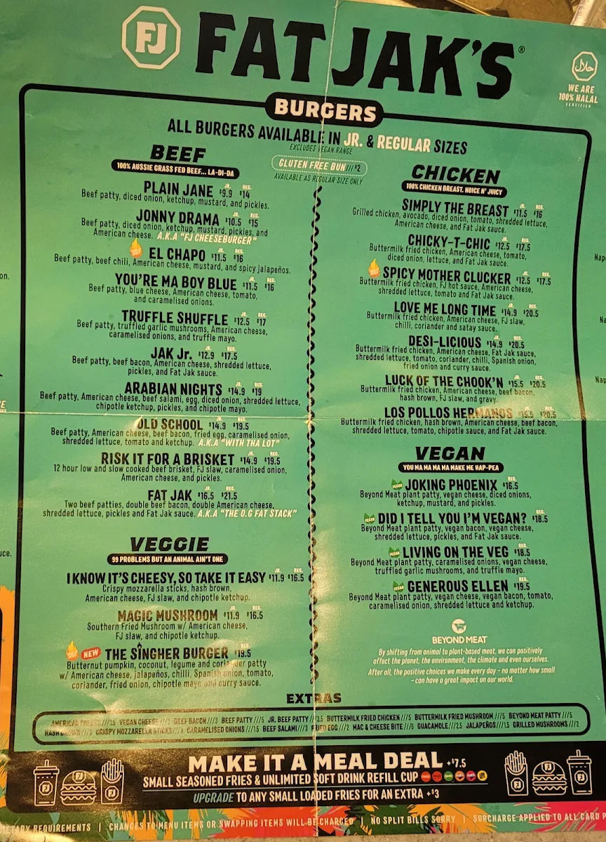 Menu, FAT JAK'S / GET CLUCK'D ALTONA NORTH