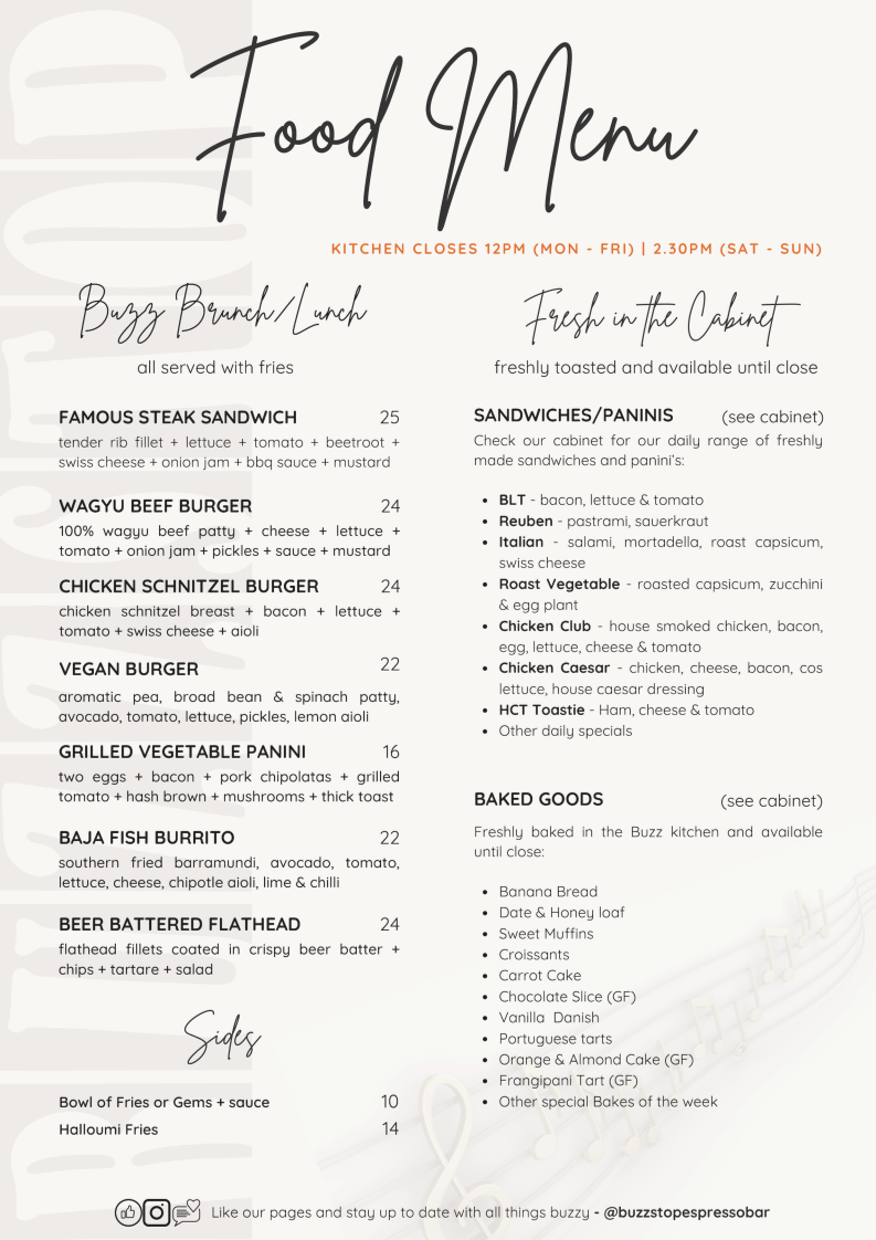 Menu, Buzz Stop Espresso Bar