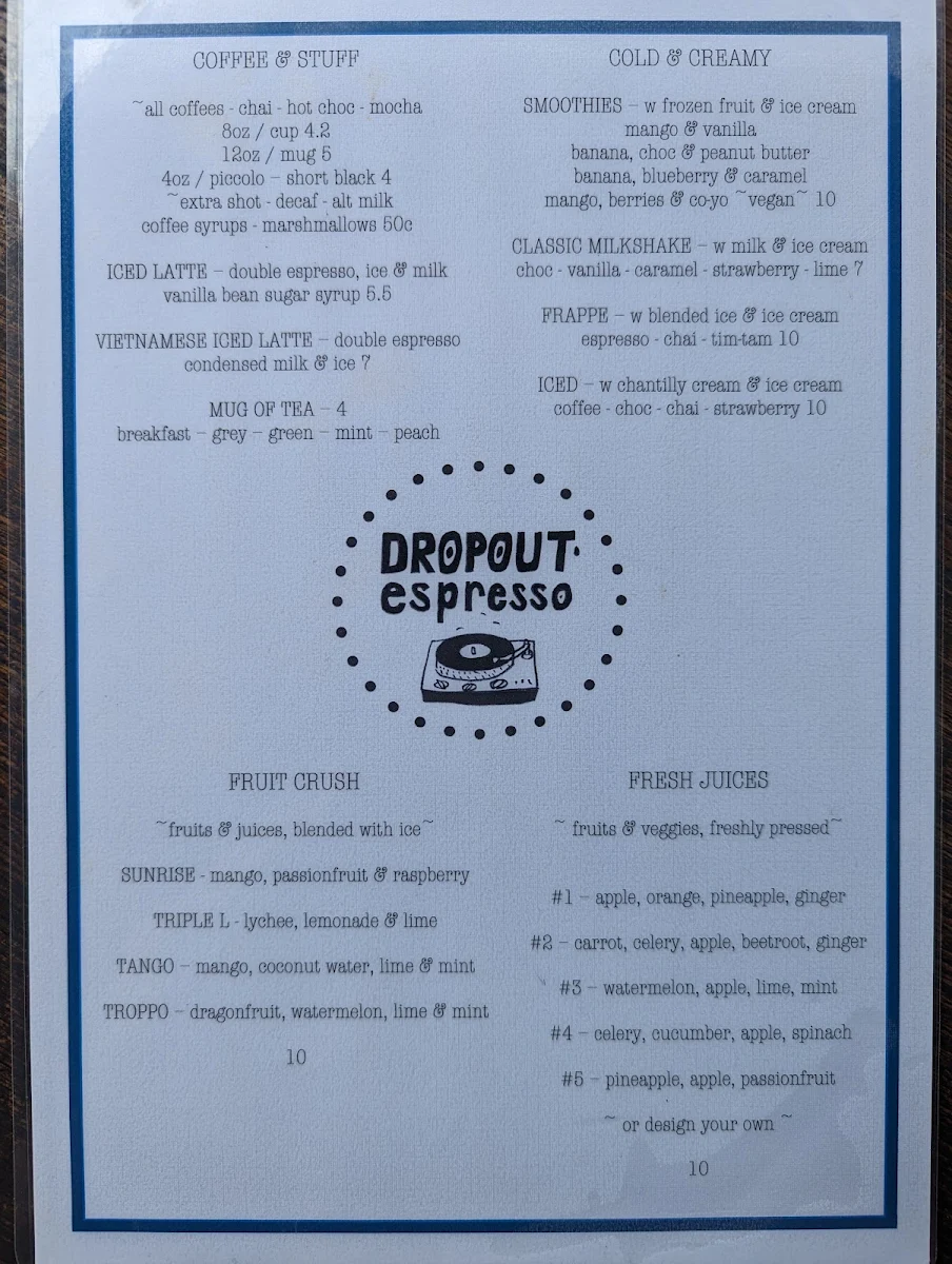 Menu, Buzz Stop Espresso Bar