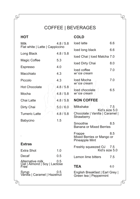 Menu, The Kelsey Cafe