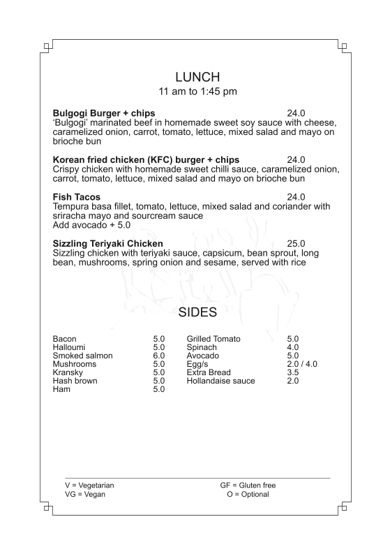 Menu, The Kelsey Cafe