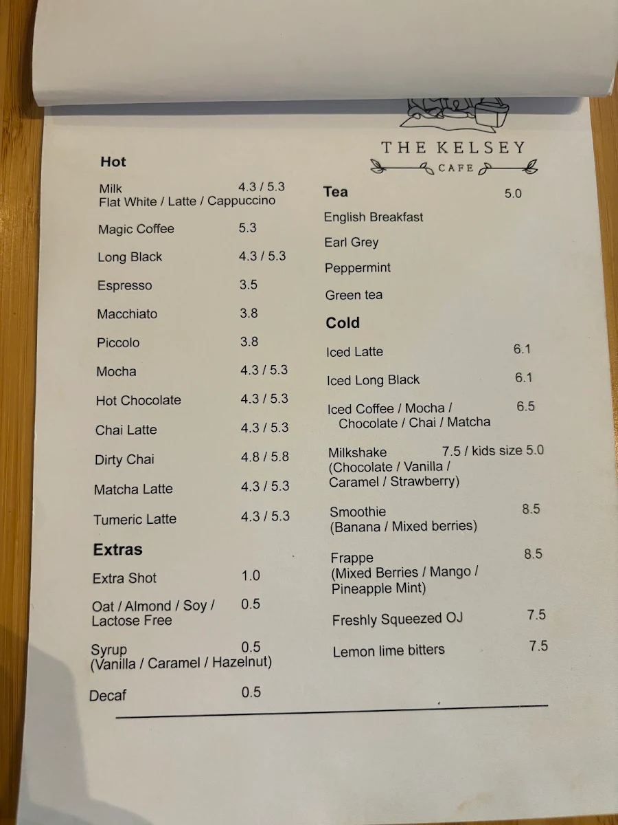 Menu, The Kelsey Cafe