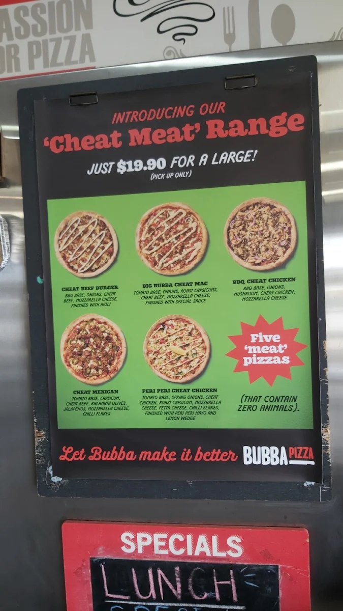 Menu, Bubba Pizza
