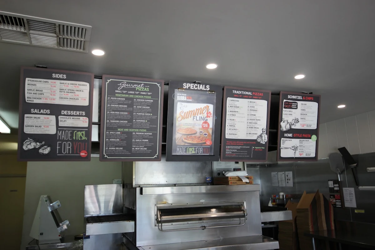 Menu, Bubba Pizza