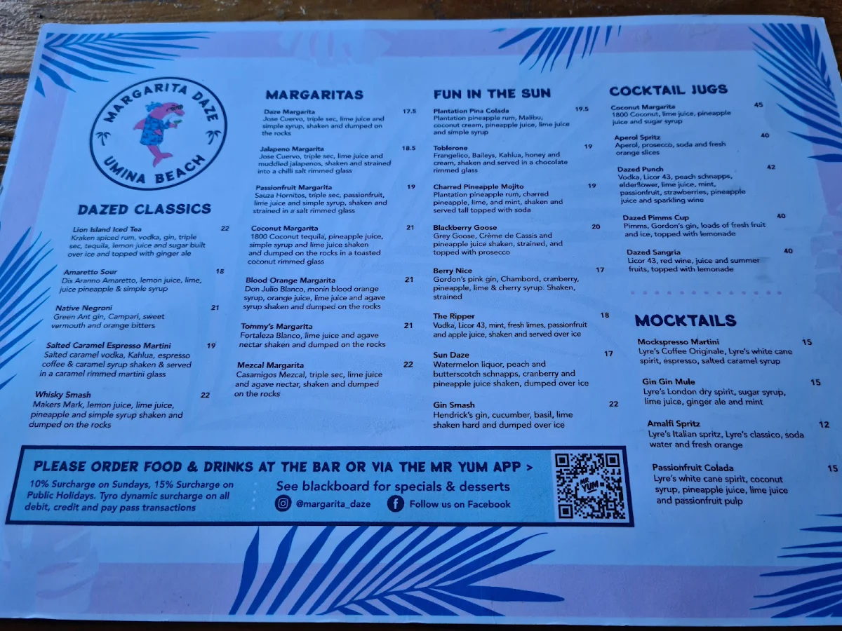 Menu, Margarita Daze